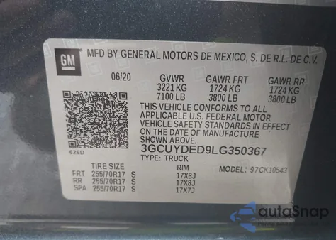 2020 Chevrolet Silverado 1500 4Wd Short Bed Lt из США, поврежденный, VIN 3GCUYDED9LG350367